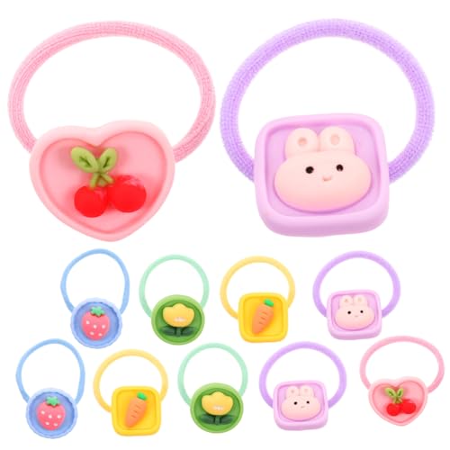 LOORGVEL 10 Stück Teiliges Haargummi für Mädchen Elastische Haarschleifen mit Niedlichen Tier Obst und Blumenmotiven Hohe Dehnbarkeit Bunte Haargummis für Kleinkinder und Frauen Einfach zu von LOORGVEL