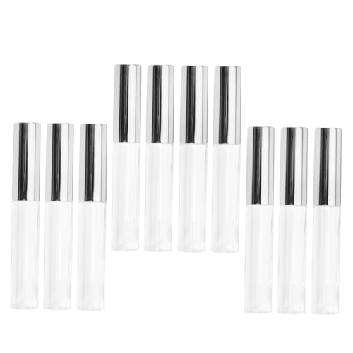 LOORGVEL 10 Stück Teiliges Lippenpflegestift Nachfüllbare Lipgloss tuben Kunststoffflaschen mit Silbernem Deckel Transparente Kosmetikbehälter für Damen DIY Lippenpflege Reise von LOORGVEL