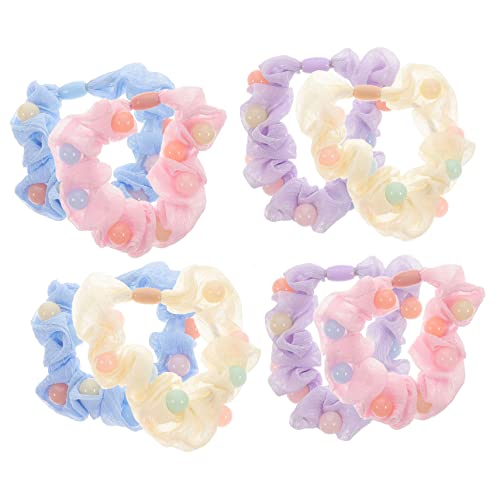 LOORGVEL 10 Stück Teiliges Set Elastische Haargummis Süßen Candy Farben Netzstruktur mit Perlendetail Dehnbare Haarbänder für Mädchen Ponytail Halter für Alltag und Partygebrauch von LOORGVEL