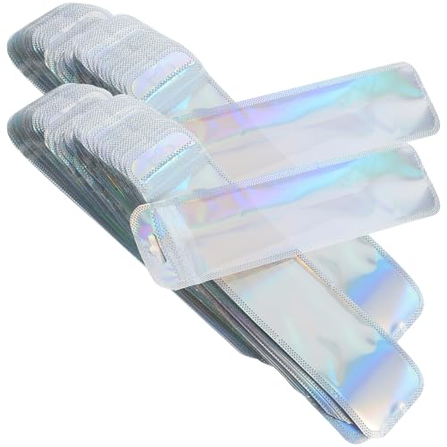 LOORGVEL 100 Stück Teiliges Holografisches Selbstklebendes Wiederverschließbare Transparente Langbeutel für Kosmetik Schmuck Stifte Wasserfest Vielseitig Verwendbar von LOORGVEL