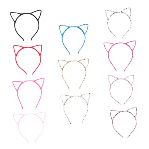 LOORGVEL 12 Stück Teiliges Katzenohren Haarreifen Buntes Cosplay Stirnband für Frauen Mädchen Leichtes Formstabiles Halloween Karneval Party Zubehör von LOORGVEL