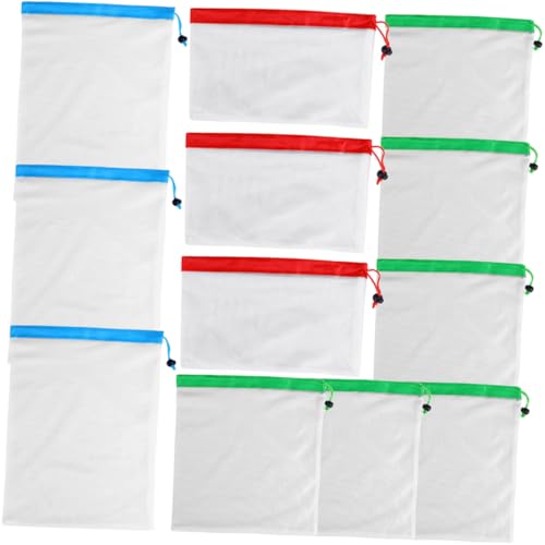 LOORGVEL 12 Stück Teiliges Wiederverwendbarer Netzbeutel mit Zugband aus Robustem Polyester Vielseitig für Obst Gemüse und Aufbewahrung Waschbar und Langlebig für Einkauf und Haushalt von LOORGVEL
