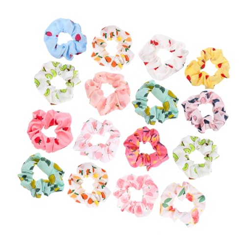 LOORGVEL 16 Stück Teiliges Haargummi Damen Bunt Weiche Elastische Haarschleifen mit Fruchtigem Muster Süße Haarbänder für Mädchen Vielseitiger Haarschmuck für Alltag und Freizeit von LOORGVEL