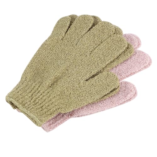 LOORGVEL 2 Paare Peelinghandschuhe für Dusche Fünf finger Körperpeeling und Massagehandschuhe Effektive Reinigung und Sanfte Hautpflege Grün Wiederverwendbar für Damen und Herren von LOORGVEL