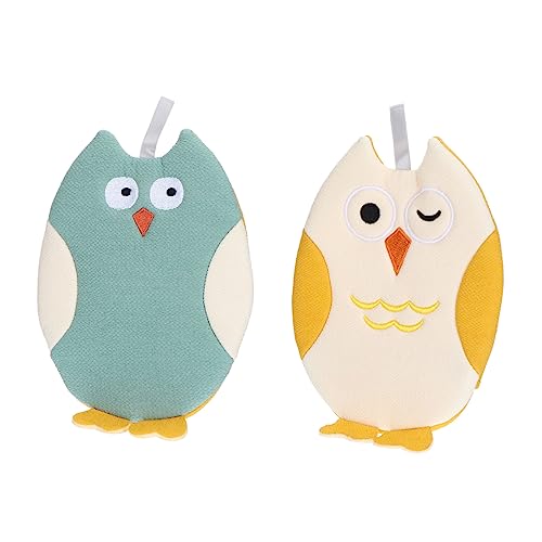 LOORGVEL 2 STÜCK Badewaschhandschuhe Cartoon Tiermotiv Weiche Saugfähige Badetücher für Sanfte Reinigung Hautfreundlich Langlebig für Junge Mädchen und Kleinkinder Blau Gelb von LOORGVEL