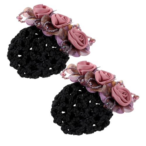 LOORGVEL 2 Stück Blumen Haarnetz Haarklammer Langlebige Haarnetz Abdeckung für Damen für Krankenschwestern Stewardessen Servicepersonal Eleganter Haarschmuck mit Blütenverzierung von LOORGVEL