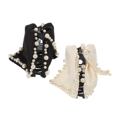LOORGVEL 2 Stück Dreieckiger Satin Haarklammer mit Künstlichen Perlen für Damen Eleganter Starker Griff für Dickes und Dünnes Haar Vielseitiger Ponytail-halter und Frauen Haarschmuck von LOORGVEL