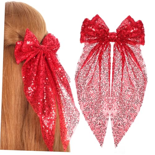 LOORGVEL 2 Stück Glitzernde Haarschleifen Clips für Damen Große Rote Haarklammern mit Pailletten Modisch Leicht für Dickes Haar für Partys Hochzeiten und Alltagsschmuck von LOORGVEL
