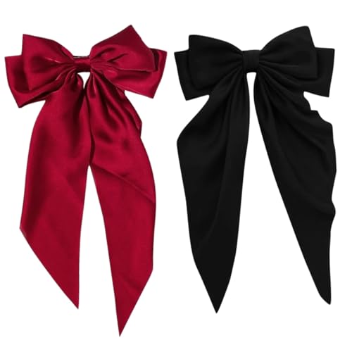 LOORGVEL 2 Stück Große Haarklammern mit Stoffschleife Langlebige Haarspangen für Damen Modische Haarschleifen Clips für Hochzeit Party Alltag Schmerzfreie Frisur Schwarz und Weinrot von LOORGVEL