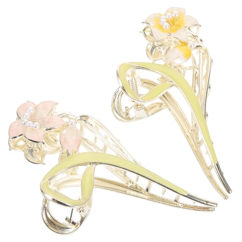 LOORGVEL 2 Stück Große Metall Haarspange mit Lilienblume Rutschfeste Haarklammer für Dickes und Langes Haar Robustes Legierungsmaterial Modisches Haarschmuck für Damen Teilig Gelb von LOORGVEL