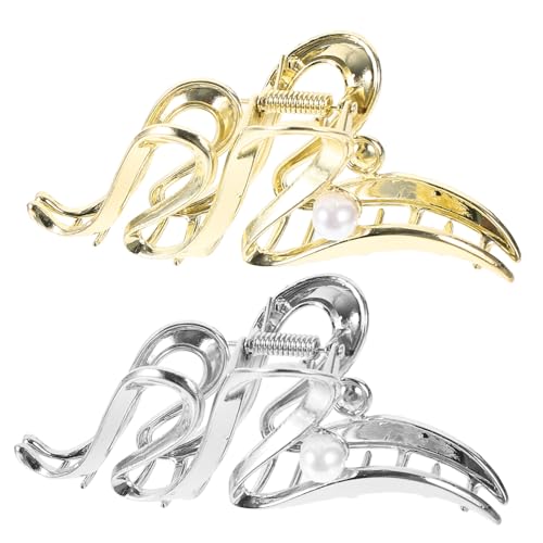 LOORGVEL 2 Stück Große Metall Haarspangen Wellenförmige Klammern mit Perlen für Dickes Langes Haar Stark Haltend Eleganter Haarschmuck für Damen Vielseitiges Styling von LOORGVEL