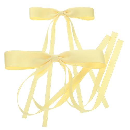 LOORGVEL 2 Stück Haarklammern mit Großer Schleife Doppellagige Spitzenbänder Gelbe Haarschleifen Clips für Damen und Mädchen Eleganter Haarschmuck für Hochzeit Party Abschlussfeier von LOORGVEL