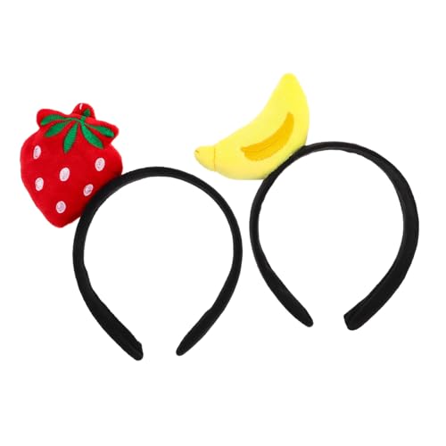 LOORGVEL 2 Stück Haarreifen mit Erdbeer und Bananen Design Leichte Bequeme Haarbänder für Party Kostüm Foto und Livestream Auffälliges Obst Accessoire für Soziale Medien von LOORGVEL