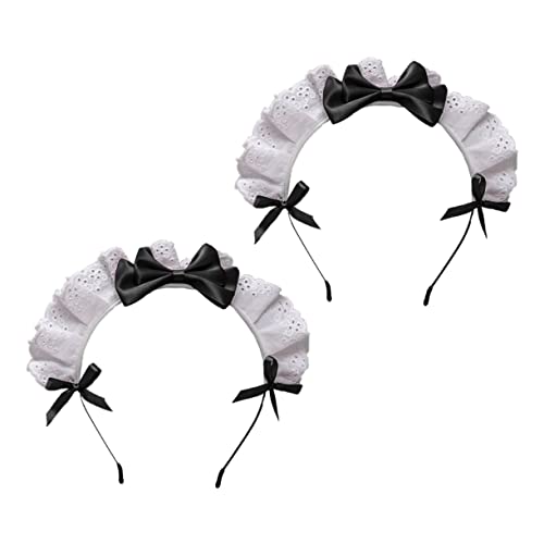 LOORGVEL 2 Stück Haarschleifen Haarreifen mit Spitzenbesatz Leichtes Haarschmuck Accessoire für Mädchen Party Lolita Cosplay Kopfschmuck Eleganter Schleifen Stirnband für Festliche Anlässe von LOORGVEL