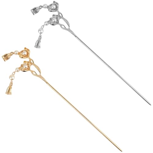 LOORGVEL 2 Stück Haarschmuck Damen Haarnadeln mit Blumen design Stabile Metallhaarnadeln für Haarknoten und Pferdeschwanz Glatte Oberfläche Retro Stil Sichere Haarstäbchen für Stilvolles von LOORGVEL