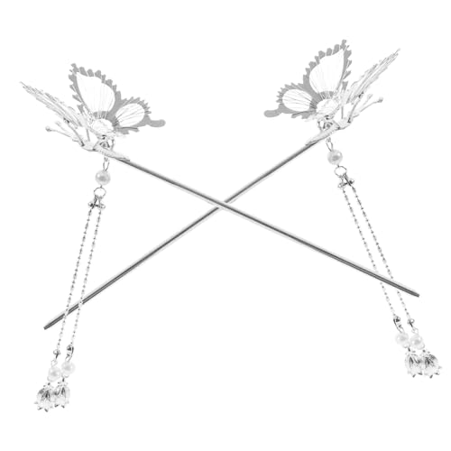 LOORGVEL 2 Stück Haarstäbe mit Schmetterling und Quaste Haarschmuck Damen Minimalistisches Design Stabiler Haarnadel für Dutt Geeignet für Alltag Hochzeit Party Einfache Anwendung von LOORGVEL