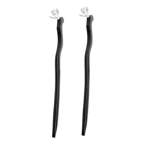 LOORGVEL 2 Stück Handgefertigte Haarstäbchen aus Schwarzem mit Lilien Design Vintage Chinesische Haarnadeln für Haarknoten Haarschmuck Accessoires Passend zu Hanfu und Traditionellen von LOORGVEL