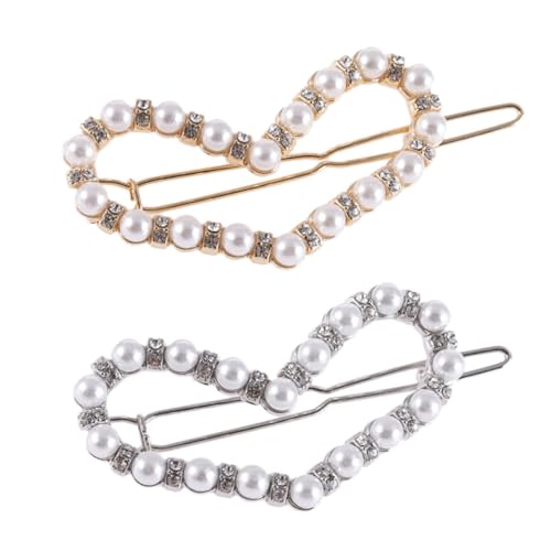 LOORGVEL 2 Stück Herzförmige Perlen Haarklammern mit Hohlraum und Strasssteinen Elegante Haarspangen für Damen Rutschfestes Stylingzubehör für Hochsteckfrisuren und Alltag von LOORGVEL
