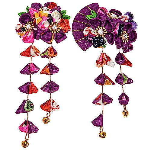 LOORGVEL 2 Stück Japanische Haarklammern mit Blütenmotiv und Fächerform Haarschmuck mit Stoffquasten Traditionelle Haarspangen für Frauen Geeignet für Hochzeit Fest und Fotoshooting von LOORGVEL