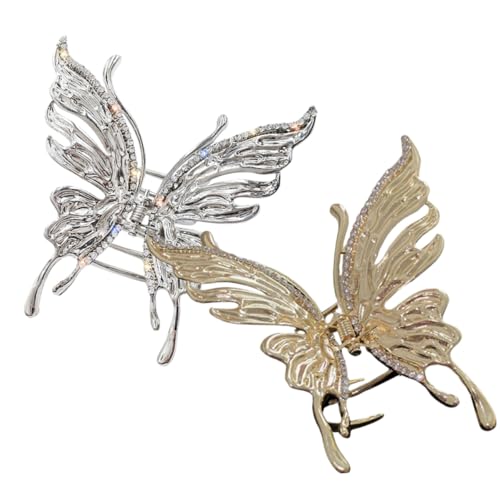 LOORGVEL 2 Stück Modische Schmetterling Haarspangen mit Strass Kleine Rutschfeste Haarklammern für Frauen und Mädchen Eleganter Haarschmuck für Dickes und Zartes Haar Zufällige Farbe von LOORGVEL