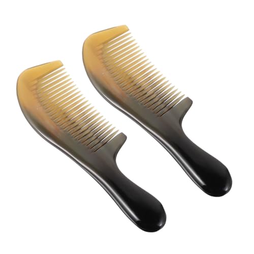 LOORGVEL 2 Stück Ox Horn Kamm Handgefertigt Antistatisch Tragbarer Haarkamm mit Massagefunktion für Männer Frauen für Lockiges und Nasses Haar Leicht und Kompakt Sanftes Entwirren Ziehen von LOORGVEL