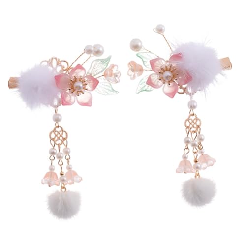 LOORGVEL 2 Stück Plüsch Haarspangen mit Blüten Perlen und Quasten Chinesische Haarklammern für Frauen Handgefertigte Dekorative Haarclips für Hochzeit Party und Alltag von LOORGVEL