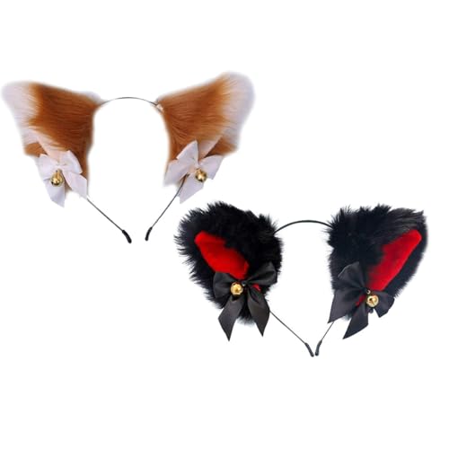 LOORGVEL 2 Stück Plüsch Katzenohren Haarreif mit Goldenen Glöckchen Weiches Animal Ear Headband für Damen Leichter Haarschmuck für Party Geburtstag und Cosplay Bequem und Stylisch von LOORGVEL