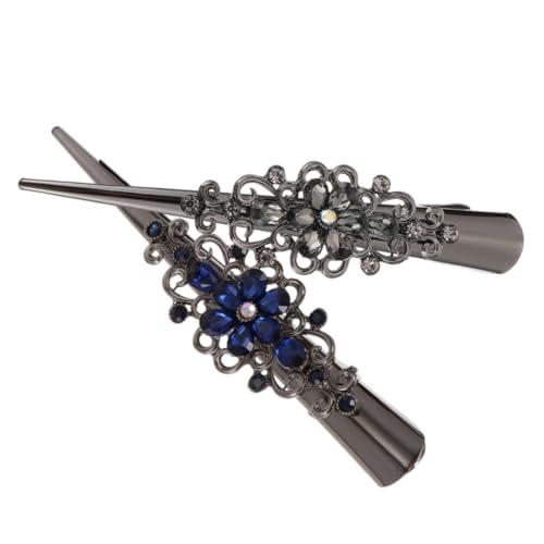 LOORGVEL 2 Stück Retro Haarklammern mit Strassbesatz Metall duckbill Haarclips in Schwarz und Blau Rutschfeste Haarklammern für Damen Vielseitig für Dünnes Dickes Lockiges und Glattes Haar von LOORGVEL