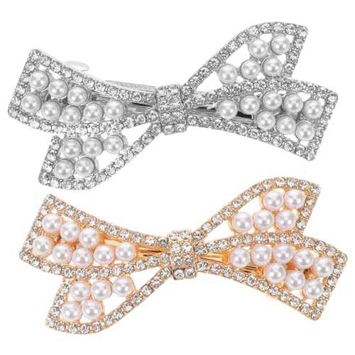 LOORGVEL 2 Stück Rhinestone Haarklammern mit Perlen Funkelnde Feder Clips für Damen Sicherer Halt Vielseitige Haarschmuck Accessoires für Hochzeit Party und Alltag von LOORGVEL