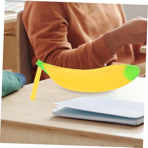 LOORGVEL 2 Stück Silikon Federmäppchen Bananenform Großes Fassungsvermögen Stiftbeutel mit Handgelenkschlaufe Praktisch und Langlebig Für Erwachsene und Schüler Gelb von LOORGVEL