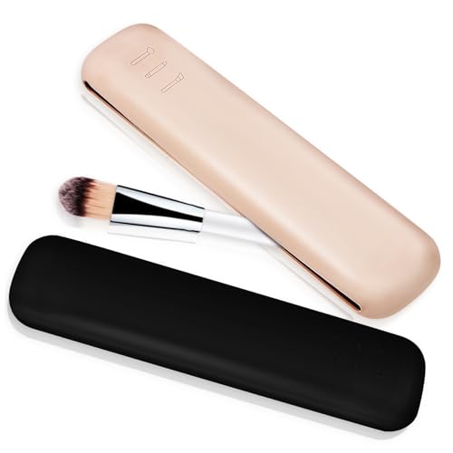 LOORGVEL 2 Stück Silikon Kosmetik Pinsel Organizer Reise Make Up Pinsel Tasche Schwarz Beige Multifunktionale Aufbewahrungstasche für Kosmetik Werkzeughalter Kompakt und Langlebig von LOORGVEL