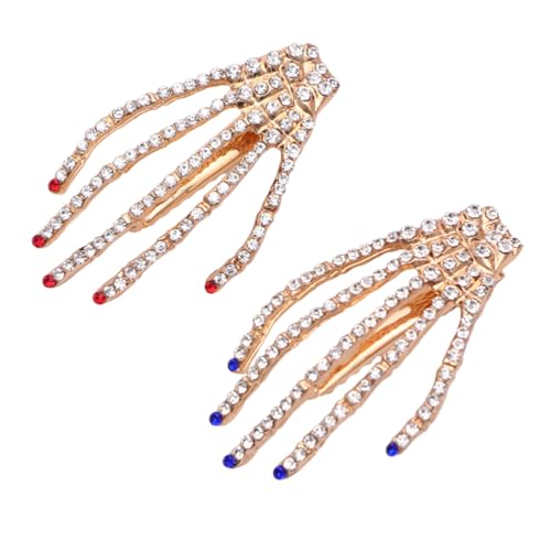 LOORGVEL 2 Stück Skelett Hand Haarklammern Halloween Haarschmuck Frauen Haarspangen Rot Blau Modisch Auffällig von LOORGVEL