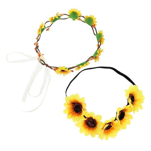 LOORGVEL 2 Stück Sonnenblumen Haarband Teiliges Elastisches Blumen Stirnband Braut Kopfschmuck Strand Urlaub Boho Style Komfortabel Hautfreundlich von LOORGVEL