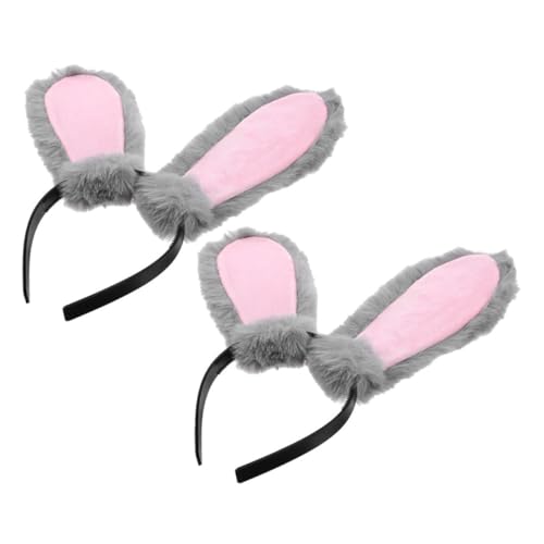 LOORGVEL 2 Stück Stirnband Cartoon Hasenohren Stirnbänder Stoffhasen Stirnbänder Tierohren Stirnband Hasenohren Haarspangen Hasenohren Stirnband Halloween Kostüme Hase Pelzohren Stoff Grau von LOORGVEL