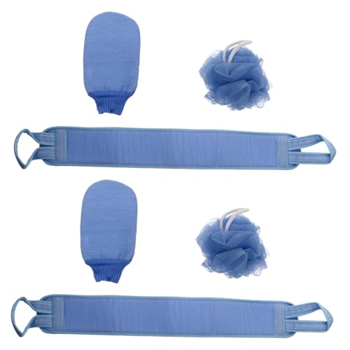 LOORGVEL 2 Stück Teiliges Badset mit Langem Rückenbürstenband Badehandschuhen und Duschbällen Sanftes Peeling Effektive Körperreinigung Platzsparend für Damen und Herren für Reise und von LOORGVEL