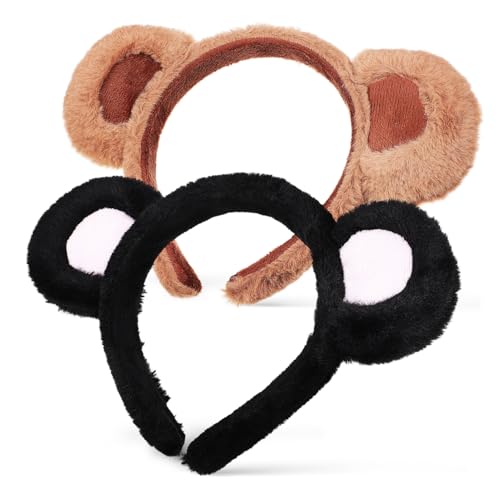 LOORGVEL 2 Stück Teiliges Bärenohren Stirnband aus Weichem Plüsch Bequemes Leichtes Haarschmuck für Damen Niedliche Tierohren Kopfbedeckung für Kostüm Party und Make Up von LOORGVEL