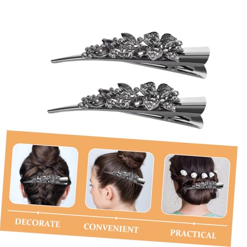 LOORGVEL 2 Stück Teiliges Damen Große Metall Haarklammern mit Funkelnden Strasssteinen Starke Krokodilspangen für Dickes Lockiges Haar Eleganter Vintage blumen style Rutschfest und von LOORGVEL