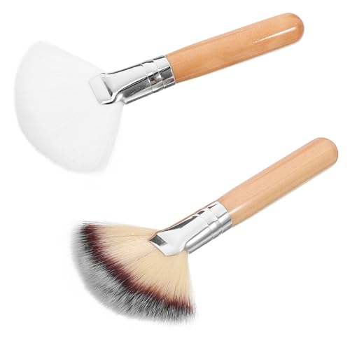 LOORGVEL 2 Stück Teiliges Fächerpinsel Damen Kurze Griffe Weiche Borsten Vielseitig für Puder Foundation Blush Präzises Make up Professionelle Gesichtsbehandlung Angenehmes Auftragen von LOORGVEL