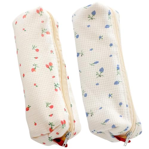 LOORGVEL 2 Stück Teiliges Federmäppchen Floral Leicht Reißfest Waschbar mit Glattem Reißverschluss für Schule Büro Stifte Organizer in Blau von LOORGVEL
