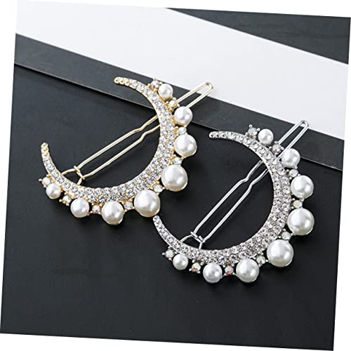 LOORGVEL 2 Stück Teiliges Haarklammern mit Perlen und Strass Mondförmige Haarnadeln für Frauen und Mädchen Gold und Silberfarbene Haarspangen Eleganter Haarschmuck für Festliche Anlässe von LOORGVEL