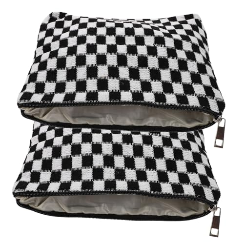 LOORGVEL 2 Stück Teiliges Kariertes Kosmetiktäschchen aus Strapazierfähigem Gestricktem Material mit Kontrastfarbigem Design und Großem Fassungsvermögen Ästhetischer Organizer für Reisen von LOORGVEL