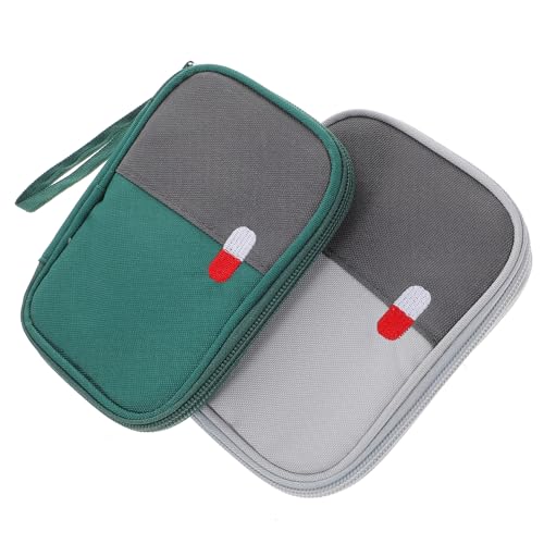 LOORGVEL 2 Stück Teiliges Mini Medikamenten Aufbewahrungsset Tragbare Reißfeste Reiseapotheke mit Großer Kapazität Leicht Kompakt für Outdoor Büro und Unterwegs Grün von LOORGVEL