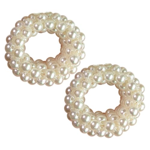 LOORGVEL 2 Stück Teiliges Perlen Haargummi Mittlere Elastische Haarringe mit Perlenbesatz Vielseitiger Haarschmuck für Mädchen und Frauen Bequeme Ponytail Halter für Alltag und Besondere von LOORGVEL