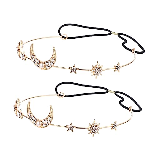 LOORGVEL 2 Stück Teiliges Strass Haarband mit Mond und Stern Motiv Elastisches Leichtes Haarschmuck für Frauen Eleganter Hochzeitsschmuck und Party Haarreif Passend für Fotoshootings und von LOORGVEL