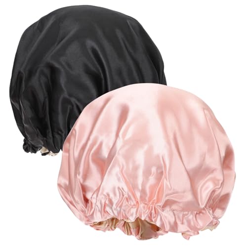 LOORGVEL 2 Stück Teiliges Verstellbare Seidenschlafhauben für Damen Elastische Atmungsaktive Haarbonnet Hautfreundlich Leichter Haarschutz für Nacht Schlafmütze in Schwarz LOORGVEL 2 Stück Teiliges Verstellbare Seidenschlafhauben für Damen Elastische Atmungsaktive Haarbonnet Hautfreundlich Leichter Haarschutz für Nacht Schlafmütze in Schwarz von LOORGVEL