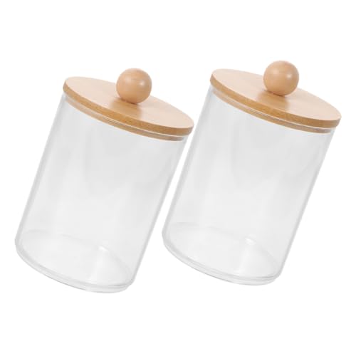 LOORGVEL 2 Stück Transparente Aufbewahrungsdosen für Wattepads und Wattestäbchen Kompakte Runde Organizer mit Bambusdeckel Staubdichtes Design für Badezimmer und Schminktisch von LOORGVEL