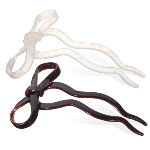 LOORGVEL 2 Stück U Förmige Französische Haarnadeln Bow Bun Pins aus Stabilem Acetat für Damen Haarschmuck Clips mit Schleifen Design Vielseitig für Dutt Updos Leicht und Langlebig von LOORGVEL