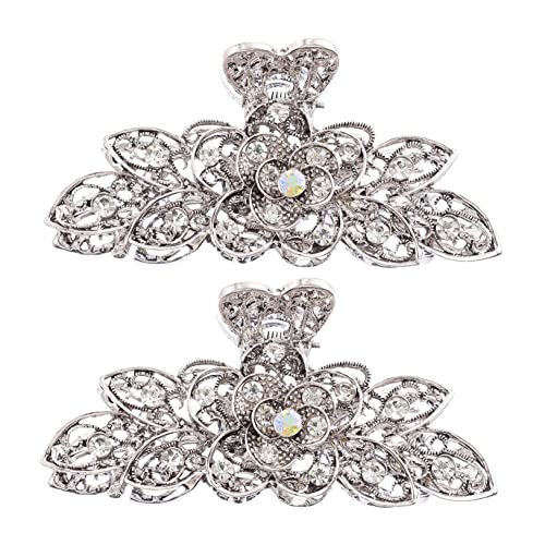 LOORGVEL 2 Stück Vintage Haarklammern mit Strassblumen Robuste Haarkralle für Dickes Haar Vielseitiger Haarschmuck für Damen für Hochzeit Party und Alltag Modisches Accessoire von LOORGVEL