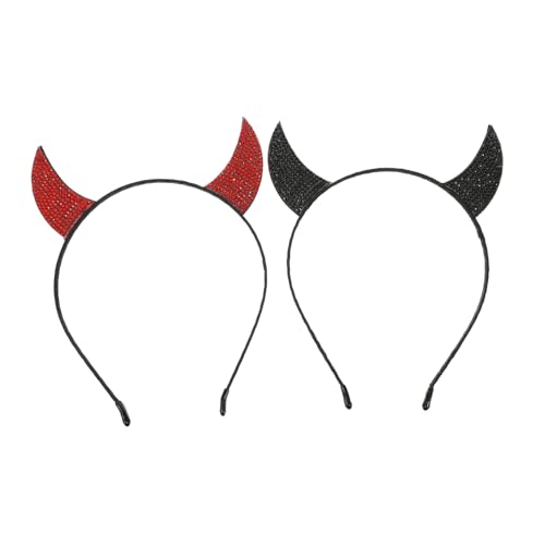 LOORGVEL 2 Stück Wasserdichter Teiliges Teufelshörner Haarreif mit Funkelnden Strasssteinen Verstellbarem Cosplay Haarreifen für Halloween Karneval Party und Kostümzubehör Geeignet für von LOORGVEL