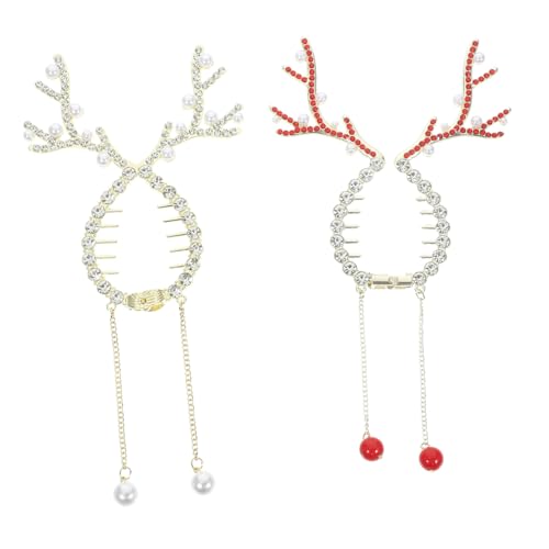 LOORGVEL 2 Stück Weihnachtliche Haarspangen Geweih Design Metall Haarklammern für Dicken Haaransatz Starker Griff Ponytail Dutt Haarschmuck Damen Mädchen Festliche Frisuren von LOORGVEL